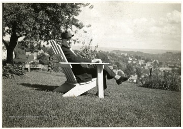 'John H. Krepps in south yard of residence at 541 Hill Street, Morgantown, W. Va.  Father of James Henry Krepps.'