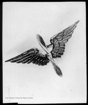 World War I Lantern Slide Show. Slide No. 34 in group of originally numbered slides.  Army Air Corps branch insignia.  Frame is labelled with text saying 'Visual Bureau, University of Pittsburgh.'  (negative no. 34-13696 is inscribed on slide)<br />