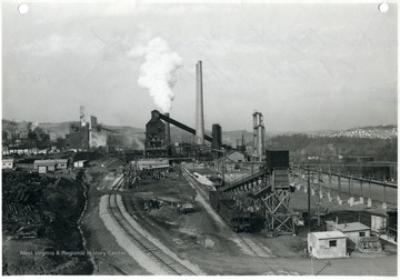 'U.S. Engineer Office, Corp of Engineers, U. S. Army, Pittsburgh, PA; Morgantown Ordnance Works, Morgantown, W. Va., Light Oil Plant - Looking Northeast.  E. I. Du Pont De Nemours  and Company - Contract W Ord-490 - Contract Date 11-28-40. Military Funds. November 9, 1942, No. 20264.'