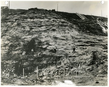 'Morgantown Ordnance Works, Morgantown, W. Va. Photograph No. 110, Taken from east fence line, looking west at generator house rock foundation. February 25, 1941, 2:30 P.M.'