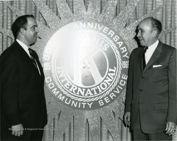 Members of the Kiwanis Club in Morgantown, West Virginia during Kiwanis International's Golden Anniversary. These members are left to right: 'Foster Mullenax and Mayor Arthur Buehler'.