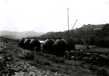 'United States Engineer Office Corps of Engineers, United States Army. Pittsburgh, Pennsylvania. Ordnance Works-Morgantown, West Virginia: Ammonia Storage Spheres-looking North. E. I. Du Pont de Nemours and Company- Contract W Ord-490- Contract date 11-28-40. Military Funds. July 12, 1943. No. 21006.'