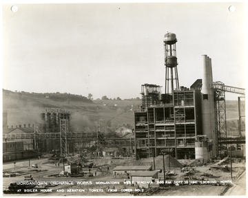 'Photograph No. 156; 3:00 P.M. Sept. 30, 1941.  Looking North at boiler house and aeration towers from tower No. 2.'
