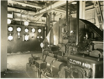 South Control Room, Reversing Machine on Right, Coke Ovens Bldg. 101. From Volume One of Morgantown Ordnance Plant Pictures at Morgantown, W. Va.  Constructed and Operated by the Ammonia Department, E. I. Dupont De Nemours and Company.