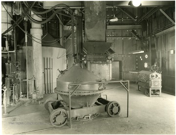 Operating Floor, North End of Building, Gas Generator House, Building 120.  From Volume One of Morgantown Ordnance Plant Pictures at Morgantown, W. Va.  Constructed and Operated by the Ammonia Department, E. I. Dupont De Nemours and Company.