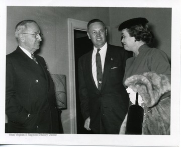 President Harry Truman, Hulett Smith, Violet Snedegar of Elkins at the Hotel Morgan, in Morgantown, West Virginia.