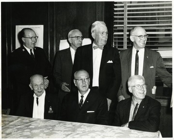 'Back row, left to right: unknown, Russell Gist, Mr. Rider, unknown.  Front row left to right: Ric Tucker, A.J. Dickey, Mr. Dye.'