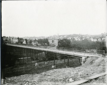A view of the old Pleasant Street Bridge across Decker's Creek in Morgantown, West Virginia. 