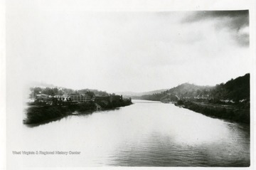 'Looking south west to Lock No. 10 up the Monongahela River from bridge.'