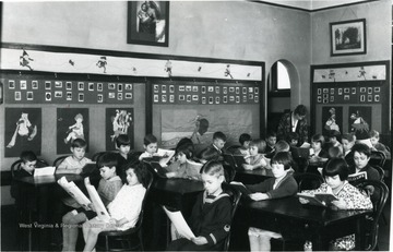An interior view of a classroom that may be in Seneca School in Monongalia County.