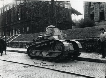 A photo of a victory tank on the West Virginia University Campus.