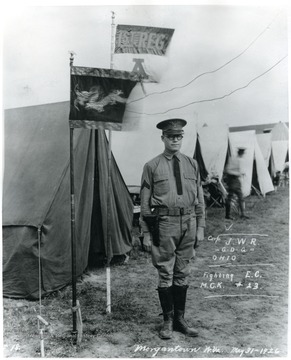 Corp. J. W. R. outside his tent during a Ku Klux Klan meeting at Morgantown, W. Va.