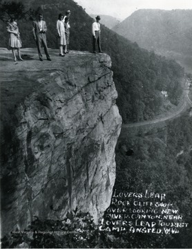 Lover's Leap rock cliff '540 ft.' over looking the New River Canyon near Lover's Leap tourist camp in Ansted, West Virginia.