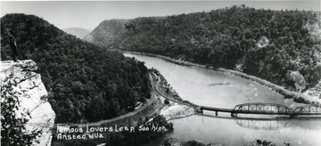 Aerial view of Lover's Leap '500 feet high' near Ansted.