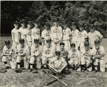 Group portrait of Whitesville Post 75 baseball team.