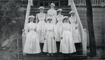 Nurses standing on steps at Miners' Hospital Number 2.