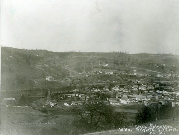 View of homes and oil derricks in Shinnston, W. Va.