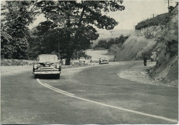 View of cars driving on Clintonville Hill on U. S. Route 60 in Greenbrier County, W. va