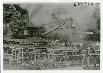 View of bridge building on the Hampshire Southern Railroad near Petersburg in Grant County.