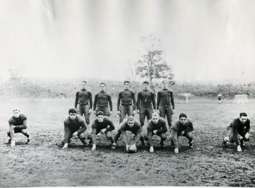 Group portrait of the Greenbrier Military School Football Team in a formation.
