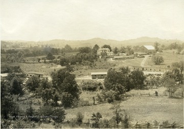 'General view of the poultry farm of Mr. O. M. Stone, Cottageville, W. Va. The largest as well as the most profitable  poultry farm in Jackson County.' From photo album labeled 'Stewart A. Cody, County Agent, Jackson County, 1912.'