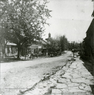 View looking East on German 'Main' Street with flagstone pavement and gutter, between Church and King Streets.