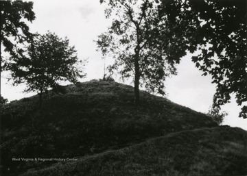 A view of the Grave Creek Mound at Moundsville. This is the larget Indian burial mound east of the Mississippi River.