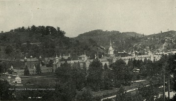 A view of Weston State Hospital. 'This institution is located at Weston in Lewis County and is reached by the Baltimore and Ohio Railroad, and by the inter-urban line of the Monongahela Valley Transit Company. The superintendent at this time was Dr. Charles W. Halterman, M. D. and 1,092 patients were treated on July 1, 1916.'