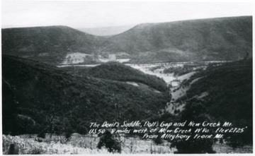 View of 'The Devil's Saddle, Dolls Gap and New Creek Mt. U. S. 50, 8 miles west of New Creek, W. Va. Elevation 2725' from Alleghany Front Mt.