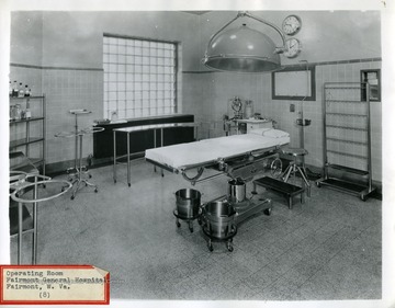 The interior of an operating room in Fairmont General Hospital in Fairmont, West Virginia.