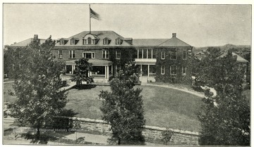 A view of Fairmont Hospital No. 3 in Fairmont, West Virginia. 'Fairmont Hospital No. 3: J.W. McDonald, M.D. Superintendent. This institution is located in Fairmont, Marion County, and is reached by the Baltimore and Ohio Railroad, and by the lines of the Monongahela Valley Traction Company.'