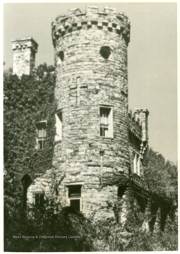 ''The Castle' built many years ago, overlooks the town of Berkeley Springs, W. Va.  Built of massive stone on a rock foundation.  It is situated on a commanding location overlooking the famous mineral springs. It stands on grounds regarded as neutral territory by all Indian Tribes.  Its 20 rooms are furnished in antiques of the period in which the castle was built.  Tours are conducted daily.  Enter from Route 9, West.'