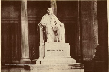 'Benjamin Franklin Statue - an apostle of thrift and one of the founders of mutual insurance in this country.'