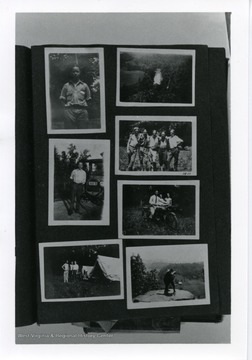 A display of several photographs of a camp on Hughes River in Ritchie County, West Virginia.