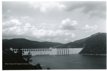 Distant view of the Bluestone dam in Summers County.