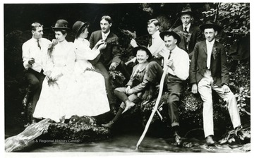 Taken at head of Big Spring.  Pictured left to right: Fred Hammer, Jessie Hammer, Bessie Hammer, Ashby Bowers, Lester Hammer, Walter Hammer, Curtis Hammer, Luther Hedrick and Olin Hammer.
