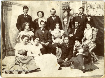 First row, left to right, sitting: Mrs. Bert Lowry, Gwyn _ , Mrs. Joe Lewis Allen, Flynn _ , Garnett Averton.  Second row: Mrs. Alina, Mr. Breery Payne, J.P. Morton, Mrs. Miller, Mr. Breery Patterson, Dr. James A. Campbell, Gill Quinton.  Third row standing: Dr. _ , Mrs. _ Johnston, James Bolfee, Mrs. Miller, Quinton Summerfield, Ed Summerfield.