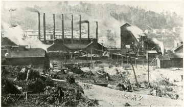 View of Davis Coal and Coke Company with smoke stacks, Tucker County.