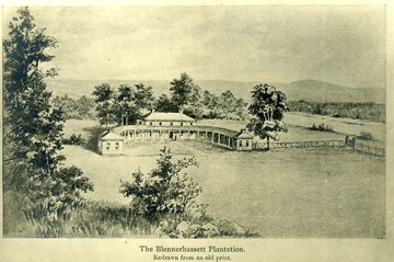 View of the Blennerhassett Plantation redrawn from an old print.