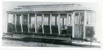 A close-up view of the Wetzel and Tyler Railway Company, Number 3, Cable car, in New Martinsville, West Virginia.