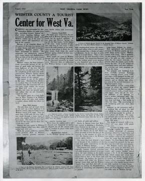 Photographs of some tourist attractions in Webster County shown in the West Virginia Farm News.