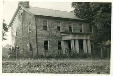 'House built by Harrison Hagans in 1830 and occupied until his death in 1867, in Brandonville, Preston County, West Virginia. Walls of stone two feet thick.'