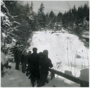 'Rowlesburg Boy Scout Troop 85', viewing Blackwater Falls, falls are nearly frozen over.'