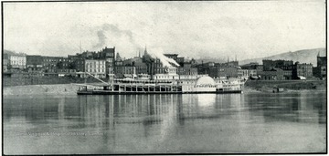 'From a photograph by Kirk, showing the ill-fated packet 'City of Pittsburgh' at the wharf.  This boat burned to the water's edge near Cairo, with great loss of life.'
