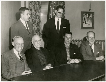 Group of the Monongalia County Republicans. One of the men seated is Dr. Eldon B. Tucker Sr., and two of the men standing are Stanley Cox and Donald Hayhurst.