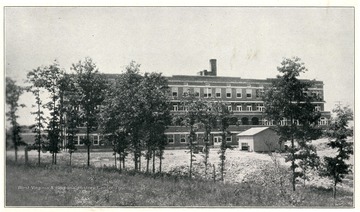 A view of the backside of the hospital.  This institution is located at Beckley, Raleigh County, and is reached by branch line of the Chesapeake and Ohio Railway from Prince, by branch of the Virginian from Mullens, by Taxi from Hinton or Thurmond on the C. &amp; O. or Lester on the Virginian and by bus or auto over U.S. Routes 21 and 19 and state routes 65, 21 and 12.  As of June 30th, 1930 there were 103 patients.