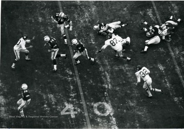 Overhead shot during a kickoff.