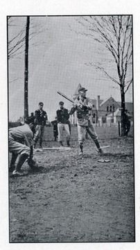 Jack Blair at the bat, a member of the West Virginia University Baseball Team.
