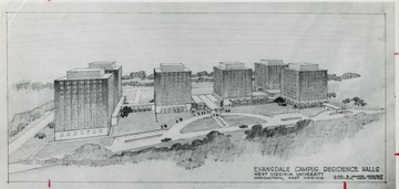 Architectual drawing of Evansdale Campus Residence Halls, Alex B. Mahood, Bluefield, W. Va.
