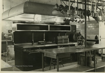 Interior view of cafeteria's kitchen at WVU.